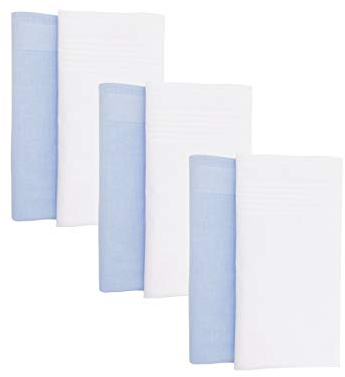 WANYING 6 Stücke Herren Taschentücher Stofftaschentücher mit Streifen 100% Baumwolle 40cm*40cm Weiß + Blau