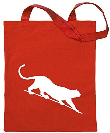 Kiwistar - Baumwolltasche - rot - Wildkatze - Panther - Leopard - Tragetasche Stoffbeutel Umhängetasche Langer Henkel