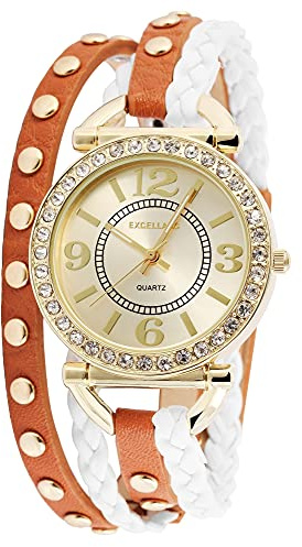 Excellanc Damen-Uhr Kunstleder Wickelarmband Druckknopf Strass 1900179