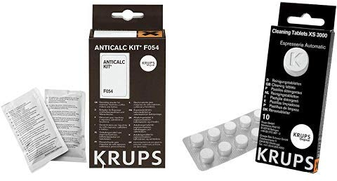 Krups Espresseria Automatic Pastillas limpiadoras para maquinas de café, Blanco + F0540010 Kit descalcificación, Plastic
