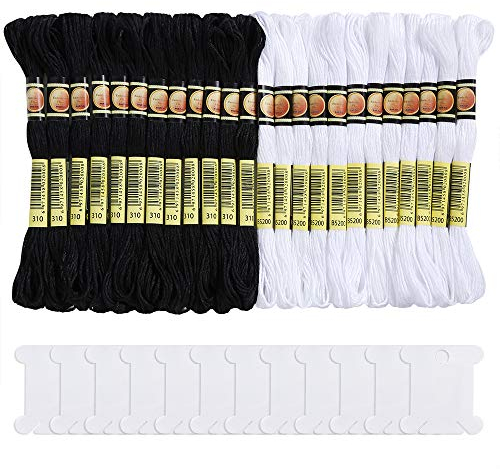 Pllieay 24 Stücke Stickgarn Schwarz Weiß, für Kreuzstich Projekte, Freundschaftsbänder, aus Baumwolle, Sticktwist, mit 12 Spulen zum Stricken und Kreuzstich-Projekt