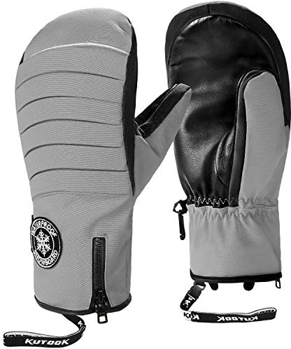 KUTOOK Skihandschuhe Snowboard Handschuhe Herren Damen Fäustlinge Wasserdicht Warm Winter Winddicht Winterhandschuhe für Ski Snowboard Outdoor Gray,L