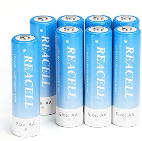 REACELL Rechargeable Battery AA 2800mAh High Capacity Ni-MH Batteries, 8 Pack 1.2V AA Batteries with Storage Cases