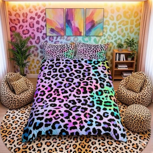Set di biancheria da letto per letto singolo leopardato colorato leopardo set copripiumino Africa Cheetah morbido traspirante microfibra animaliere copertura con 1 federa cuscino