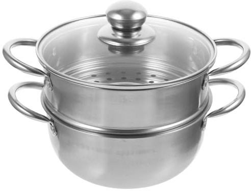 YARNOW Stainless Steel Steamer Pot 9.05 Inch Multi-Layer Large Capacity Steam Pan Compatible with Induction and Gas Stove for Healthy Cooking and Meal Preparation