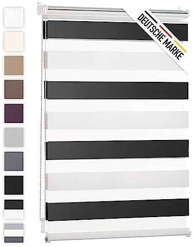 Blumtal Doppelrollo 100 x 130-155cm - Klemmfix Rollo, Rollos für Fenster ohne Bohren, Klemmrollo für Fenster & Türen, Seitenzugrollo, Weiß - Schwarz
