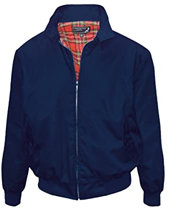 Spirit of England Mens Classic Harrington Style Jacket Blue Knightsbridge Tartan Lined (Large)
