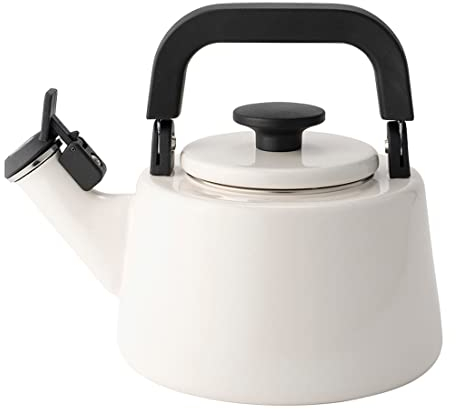 Forchetto Moderno Cremoso Enamel Top Stove Vattenkokare med visselpipa, kräm/svart, 2,1 liter