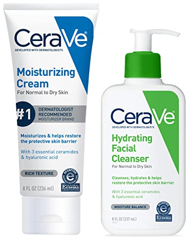 CeraVe Hydrating Skin Care Set, 8oz Moisturizing Cream & 8oz Hydrating Facial Cleanser, Ceramides + Hyaluronic Acid Moisturizer and Face Wash, Accepted by National Eczema Association
