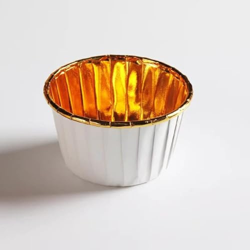 : GaoBangM 50 Pcs Cupcake Cases, Cake Muffin Liners (White) | Greaseproof Foil Baking Cups Paper Wrappers, Metallic Cake Cups Household Oven Birthday Wedding Party Muffins Pastry Molds