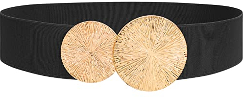 SUOSDEY Elastischer Gürtel Damen, Taillengürtel für Kleid Pulloverjacke Breiter Gürtel Mit Goldener Schnalle,Schwarz