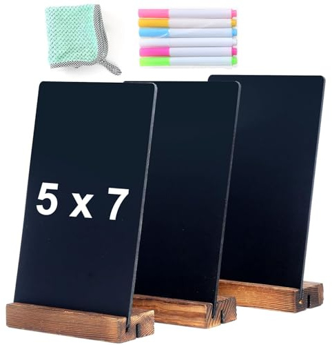 NEWNEWSHOW 3Pack 5.1x7.9 in Blackboard Sign Double Sided with Wood Base Message Chalkboard Erasable Message Board Sign with Wood Base for Shop Wedding Kitchen Home Party Decoration
