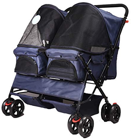 ACiyD Poussette ou Chariot Double pour Chien Chat Petit Animal Pliable Walk Jogger Chariot de Transport avec Quatre Roues, pour Voyage jumeau ou Multiple