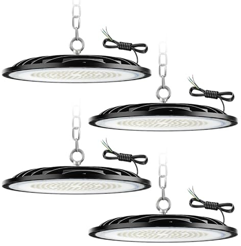 ZXICH UFO LED Lámpara de Alta Bahía,100W 15000LM Led Iluminación Comercial,6000K-6500K Iluminación de Almacén,IP65 Impermeable Naves Industriales LED Para Patio,Garaje,Fábrica,Taller(4 Pack, 100W)