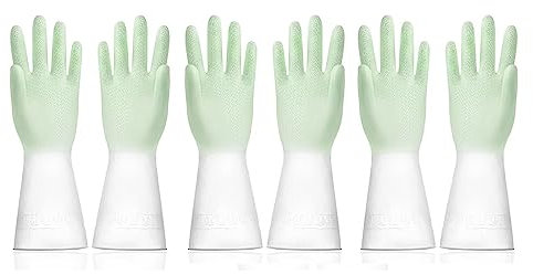 BAMFY Antideslizante Guantes Limpieza 3 Pares Cocina Guantes Fregar Reutilizable Guantes De Limpieza Flexible Durable Lavar Los Guantes (Color : Verde, Size : M)
