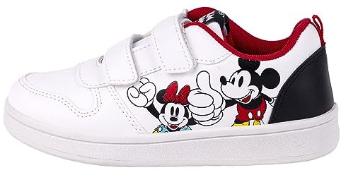 Disney Scarpe Colore Bianco, Nero e Rosso - Taglia 30 - Chiusura con Velcro - Scarpe Sportive per Bambini con Suola PVC - Stampa di Mickey Mouse e Minnie - Prodotto Originale Disegnato in Spagna