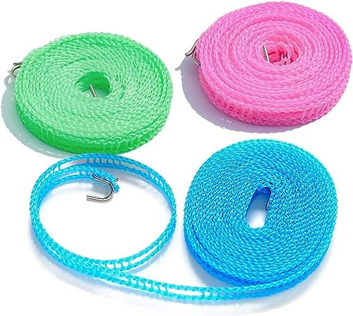 LYSAIMG 3 Pezzi Filo per Stendere il Bucato da Esterno,Stendibiancheria Antiscivolo,5m Portatile Nylon Stendibiancheria Elastico con Antivento Antiscivolo per Campeggio Viaggio