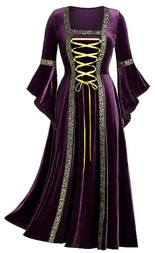 AYAZER Damen Cosplay Viktorianisches Kleid Cosplay Robe Halloween Gothic Queen Elf Palace Court Kostüm-Rot-S