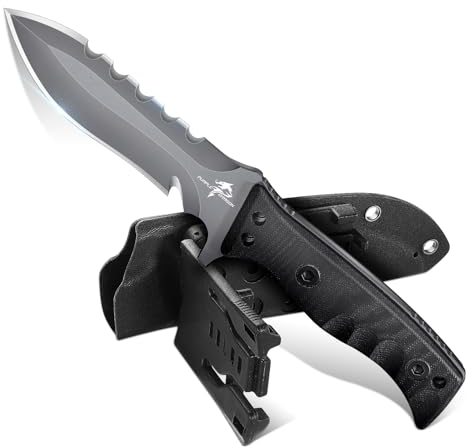Purple Dragon Survival Messer Outdoor, Scharfe Feststehende Klinge aus D2 Stahl, Full Tang mit G10 Griff, Bushcraft Messer Kydex Scheide, Geschenk für Männer