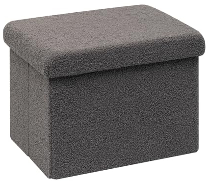 Bonlife Sitzhocker Sitzwürfel mit Stauraum, Faltbare Sitzwürfel mit Deckel, Fleece Fußbank Truhen Aufbewahrungsbox, Grau, 42x32x32cm