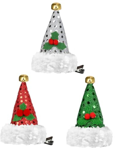 KOMUNJ 3 Stück Weihnachten Haarspange, Haarspangen Mädchen Weihnachten, Mini Weihnachtsmütze Haarschmuck, Weihnachts Haarspangen für Kinder,Mädchen,Damen(Glockenmütze)