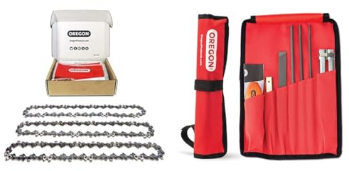Oregon 3-Pack Pole Saw Chains for 8-Inch (20 cm) Bar and Universal Sharpening Kit -33 Drive Links, Low-Kickback Chain fits Bosch, Black & Decker, Ryobi and More (91P033X3)