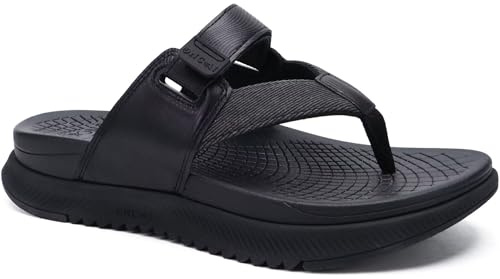 ONCAI Orthopedic Flip Flops for Men Mens Arch Support Walking Sandals Sport Recovery Orthotic Leather Sandal for Man Plantar Fasciitis Black size 8.5
