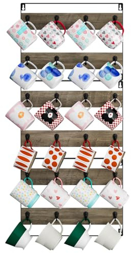 IBUYKE Tassenregal Tassenständer Wand,3er-Set, Becherhalter mit 24 Haken,Tssenhalter Aufhängen,Tassen Organizer für Küche, Esszimmer, Café, Bar,Greige TBJ005Y-3