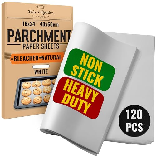 120 Pcs 16x24 Inch Parchment Paper Sheets by Baker's Signature | Parchment Baking Paper, Parchment Paper - Perfect for Baking, Precut Non-Stick Sheets, Eco-Friendly, Will Not Curl or Burn