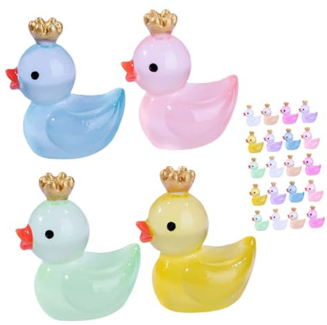 WESIEVYA 24stücke Teiliges Mini Resin Enten Mit Nachtlichtfunktion Fluoreszierende Kleine Dekofiguren Für Mikro Garten Bonsai DIY Landschaften Bunte Mini Enten Aus Langlebigem Harz Leuchten