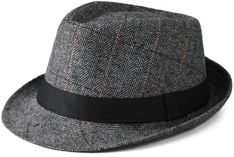 FakeFace Cappello in Tweed Trilby Uomo Cappello Jazz Autunno/Inverno Uomo Cappello Fedora per Uomo Spessore Caldo Antivento Berretto Gentiluomo di Papà, grigio, M