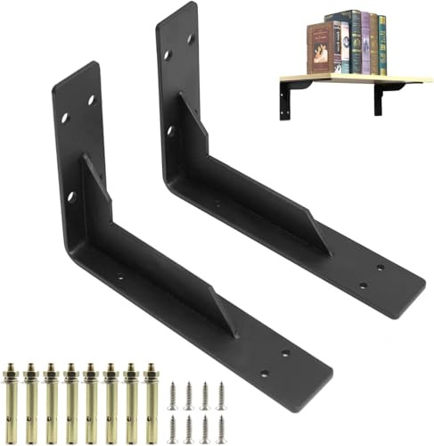 XCKJYDCDB 2 Stück Regalwinkel Schwarz,Regalträger Tragkraft Bis 105 kg,Schwerlast Regalhalterung Eisen für Winkel Regal für Wandmontage,Bücherregale,Garten,Küche,Bad (400MM /16inch,Schwarz)