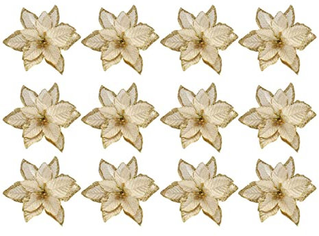 dvnFWKc Decorate Artificial Flowers, 12 stücke Künstliche weihnachtsstern Blume Baum Dekoration Hause gefälschte Blume Kranz schmuck Geschenk(Gold)