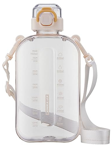 LYEAA Botella de bebida portátil con marcador de tiempo a prueba de fugas 750 ML botella de agua deportiva taza transparente correa ajustable artículos para beber de verano