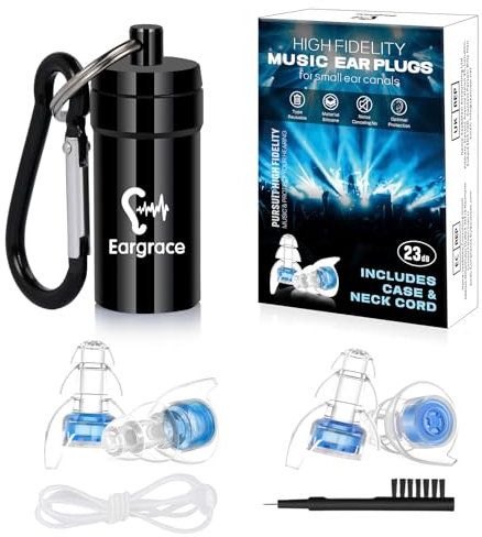 Konzert Gehörschutz Ohrstöpsel, Eargrace 2 Paar Kleine Gehörschutz-Geräuschunterdrückung Musiker-Ohrstöpsel mit Aluminium-Tragetasche für Musiker, Schlagzeug, Festivals und laute Veranstaltungen(23dB)