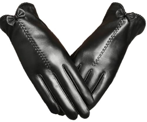 Damen Lederhandschuhe Warm halten Winter Warm Dicker Touchscreen Schaffell Handschuhe Schwarz M, Schwarz , 38