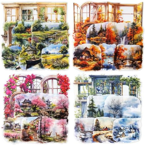 PET Blumen Aufkleber Pflanzen Sticker, Scrapbook Stickers, Transparente Scrapbooking Aufkleber für Scrapbook Fotoalben, Sammelalbum, Laptop, Basteln