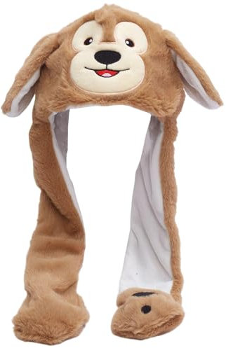 Mütze mit beweglichen Ohren, niedliche Affen-Tiermütze mit beweglichen Ohren, weicher Plüsch, lustige Mütze mit Pfoten, für Unisex, Winter, Weihnachten, Geburtstagsgeschenke, braune Hasenohren-Mütze,