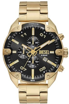 Diesel Spiked-klocka för män, Quartz Chronograph-urverk med armband i rostfritt stål
