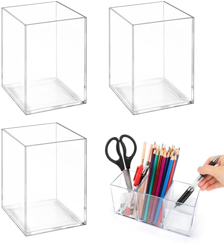 3 Stück Acryl Stifthalter, Klarer Bleistifthalter, Bleistifthalter Schreibtisch Organizer, Make Up Pinselhalter, Make up Bürstenhalter, Acryl Stifteköcher für Kosmetik Pinsel Schreibwaren Lagerung