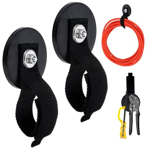 M METERXITY 2-Pack Magnetic Rope Holder, 3.5 Dia Garage Workshop Rope Accessories, Extension Cord Holder, Tool Organization Cord Strap for Hanging/Cables/Magnet Storage Hooks
