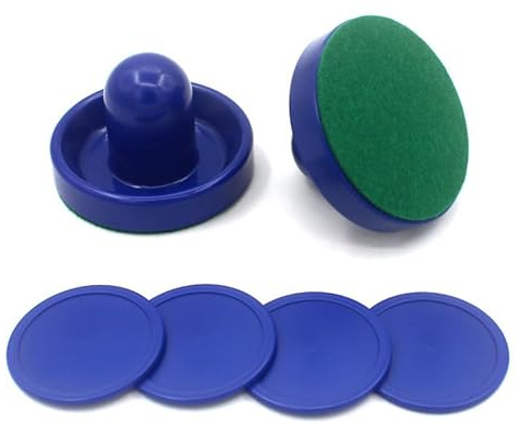 Air Hockey Pushers, 2 Pcs 96mm Air Hockey Table Felt Pusher with 4Pcs Red Pucks for Replacement Pucks Table Mallet Goalies for Game Table(Blue)