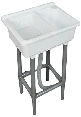 Lavabo da Bagno Bianco, Lavandino in Resina, Lavabo da Appoggio per Bagno WC Lavanderia Garage Guardaroba 43x32x83 cm / 17x12x33 Pollici B