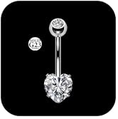 AceFun Titanium Hjärta Piercing 8 mm 10 mm 12 mm 14 mm 16 mm Silver G23 Titan Navel Piercing 14G Bananabeller Titanabells Smycken Piercing Titan Navel Cubic Zirconia Nabel Barbell, Titan