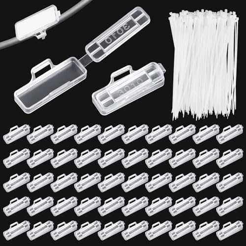 Niuny Kabelbeschriftung Clip Kabel Beschriftung Clip 100Stk Kabeletiketten Kabelmarker Kabelmarkierung Weiß Wasserfest mit Kabelbinder für Kennzeichnung und Sortierung von Kabeln Aller Art
