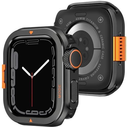 Amizee Metallfodral kompatibelt med Apple Watch Series 9/8/7 45 mm med Bakskydd, Rugged Stötfångarskydd Anti-repor Skyddshölje för iWatch 45 mm, svart