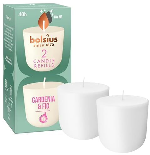 bolsius CleanLight Ricarica, Gardenia & Fico, Candela Profumata Ricaricabile, 2 Pezzi, Durata di Combustione 24 Ore, Contiene Cera Vegetale Naturale, Concetto Sostenibile