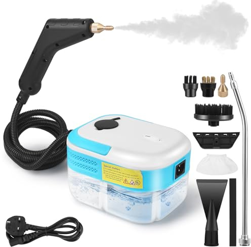Strixorn Pulitore a vapore portatile, 1500 W, pulitore a vapore portatile con serbatoio dell'acqua da 1200 ml, pulitore a vapore ad alta pressione, 7 accessori per tutti i mobili da cucina, pavimento