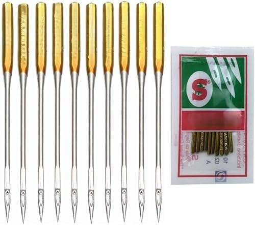 10 agujas doradas para máquina de coser, máquina de coser de ojo grande, agujas para máquina de coser doméstica, nociones de costura y suministros, apto para uso doméstico (tamaño 16)