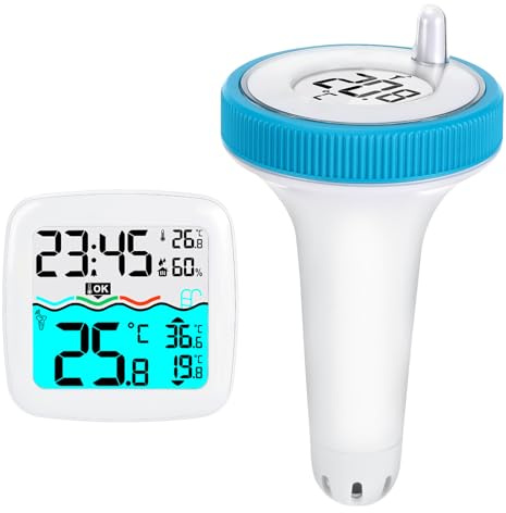 Pool Thermometer Funk Poolthermometer Schwimmend Thermometer Digital für Pool Ip67 Wasserthermometer Pool, fur Aquarium, Schwimmbad, Spa, Fischpool (Blau)